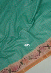 Aqua Green - Isha - Chanderi Silk Saree Checks with Tiny Zari Border - Best for Office Wear | Casual Wear