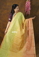 Tri-Tone Yellow - Isha - Chanderi Silk with Gradient Grace Weave with Checks - Best for Office Wear