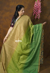 Green Ombre Shade - Isha - Chanderi Silk with Gradient and Prints with Checks - Best for Office Wear
