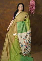 Green Ombre Shade - Isha - Chanderi Silk with Gradient and Prints with Checks - Best for Office Wear