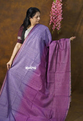 Purple Ombre Shade - Isha - Chanderi Silk with Gradient and Prints with Checks - Best for Office Wear