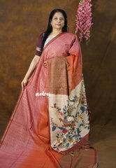 Orange Ombre Shade - Isha - Chanderi Silk with Gradient and Prints with Checks - Best for Office Wear