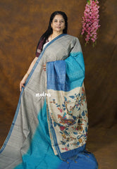 Blue Ombre Shade - Isha - Chanderi Silk with Gradient and Prints with Checks - Best for Office Wear