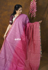 Pink Ombre Shade - Isha - Chanderi Silk with Gradient and Prints with Checks - Best for Office Wear