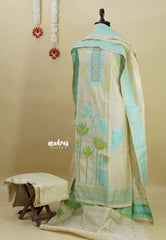 Amitha – Sandal Beige Jamdani woven soft semi silk salwar set wtih beads zardozi work