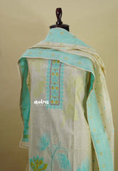 Amitha – Sandal Beige Jamdani woven soft semi silk salwar set wtih beads zardozi work