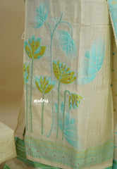 Amitha – Sandal Beige Jamdani woven soft semi silk salwar set wtih beads zardozi work