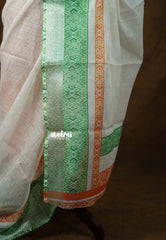 Ivory Creamy - January 26 Special TRI COLOR NATIONAL FLAG Linen Cotton saree with Border - Best for Office Wear