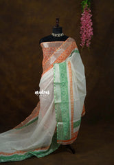 Ivory Creamy - January 26 Special TRI COLOR NATIONAL FLAG Linen Cotton saree with Border - Best for Office Wear