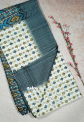 Half White - Jasmine - Lightweight Fancy Jute saree with grey border