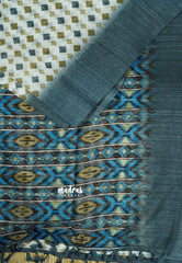 Half White - Jasmine - Lightweight Fancy Jute saree with grey border