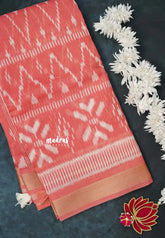 Peach - Jasmine - Fancy Jute Cotton Ikkat Prints