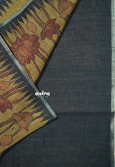 Mustard Brown - Jasmine - Fancy Jute with Divine Lotus Prints - Perfect for Office Wear | Casual Wear