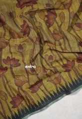 Mustard Brown - Jasmine - Fancy Jute with Divine Lotus Prints - Perfect for Office Wear | Casual Wear