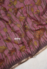 Rosewood Pink - Jasmine - Fancy Jute with Divine Lotus Prints - Perfect for Office Wear | Casual Wear