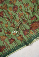 Forest Green - Jasmine - Fancy Jute with Divine Lotus Prints - Perfect for Office Wear | Casual Wear