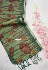 Forest Green - Jasmine - Fancy Jute with Divine Lotus Prints - Perfect for Office Wear | Casual Wear