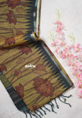 Mustard Brown - Jasmine - Fancy Jute with Divine Lotus Prints - Perfect for Office Wear | Casual Wear