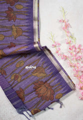 Lavender Purple - Jasmine - Fancy Jute with Divine Lotus Prints - Perfect for Office Wear | Casual Wear