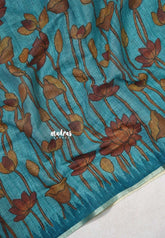 Teal Blue - Jasmine - Fancy Jute with Divine Lotus Prints - Perfect for Office Wear | Casual Wear