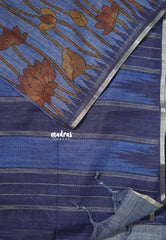 Violet Blue - Jasmine - Fancy Jute with Divine Lotus Prints - Perfect for Office Wear | Casual Wear