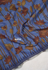 Violet Blue - Jasmine - Fancy Jute with Divine Lotus Prints - Perfect for Office Wear | Casual Wear