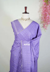 Lavender Purple - Jute Tussar Silk Saree with Stripes Texture and Tissue Blouse - Best for Office Wear | Casual Wear