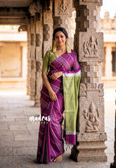 Magenta - Jute Tussar Silk saree with 3D weaving body