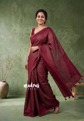 Majestic Maroon - Jute Tussar Silk Saree Kattam in Body with Plain Border - Best for Small Functions