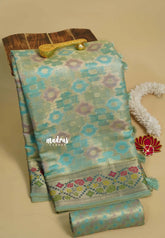 Turquoise Blue - Jute Banarasi full weaving saree with Jaquard blouse