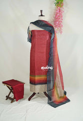 Amitha – Maroon - Premium Jute Linen Salwar Suit with Big Embroidery Border 3 piece set
