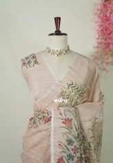 Misty Peach - Jute Silk Grooves with Hand Painted and French Knot Embroidery Work - Perfect Small Functions | High Tea party