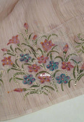 Pastel Onion Pink - Jute Silk Grooves with Hand Painted and French Knot Embroidery Work - Perfect Small Functions | High Tea party
