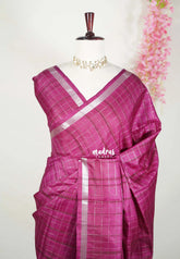 Beet Pink - Vadhanam - Jute Tussar Silk Saree with Zari Checks and Border - Best for Office Wear | Casual Wear
