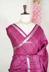 Beet Pink - Vadhanam - Jute Tussar Silk Saree with Zari Checks and Border - Best for Office Wear | Casual Wear
