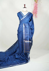 Dark Peacock Blue - Vadhanam - Jute Tussar Silk Saree with Zari Checks and Border - Best for Office Wear | Casual Wear