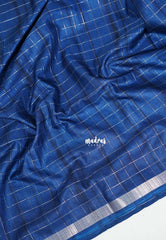 Dark Peacock Blue - Vadhanam - Jute Tussar Silk Saree with Zari Checks and Border - Best for Office Wear | Casual Wear