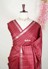Araku Maroon - Vadhanam - Jute Tussar Silk Saree with Zari Checks and Border - Best for Office Wear | Casual Wear