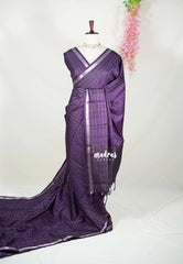 Dark Jamun Purple - Vadhanam - Jute Tussar Silk Saree with Zari Checks and Border - Best for Office Wear | Casual Wear