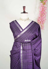 Dark Jamun Purple - Vadhanam - Jute Tussar Silk Saree with Zari Checks and Border - Best for Office Wear | Casual Wear