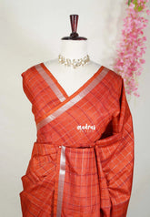 Brick Orange - Vadhanam - Jute Tussar Silk Saree with Zari Checks and Border - Best for Office Wear | Casual Wear