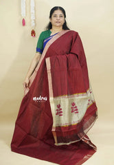 Majestic Maroon - Handmade jute tussar silk saree with handblock prints