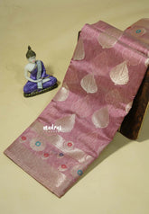 Onion Pink - Jute Tussar Silk saree with Leaf Buttas and Floral Border