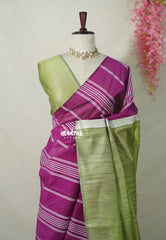 Magenta - Jute Tussar Silk saree with 3D weaving body