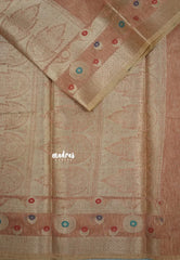 Copper Charm - Jute Tussar Silk saree with Leaf Buttas and Floral Border