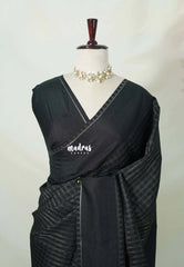 Black - Jute Tussar Silk Saree Kattam in Body with Plain Border