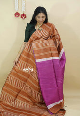 Rust Brown - Jute Tussar Silk saree with 3D weaving body