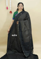 Black - Jute Tussar Silk Saree Kattam in Body with Plain Border