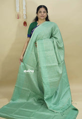 Pista Green - Jute Tussar Silk Saree Kattam in Body with Plain Border