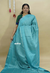Sky Blue - Jute Tussar Silk Saree Kattam in Body with Plain Border